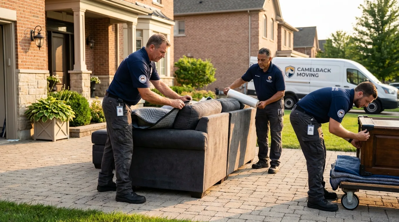 Large estate moving crew wrapping furniture in State Line, PA
