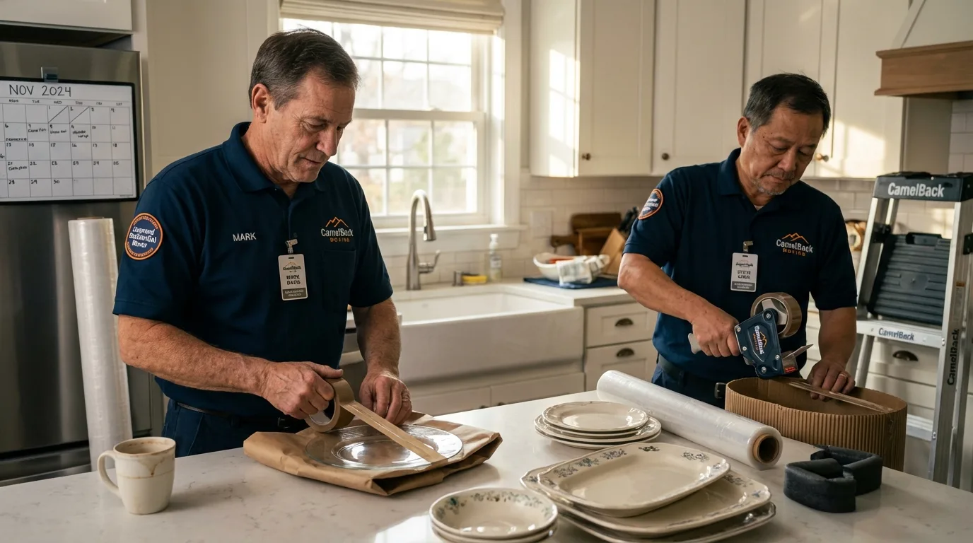 Professional crew packing kitchen dishware in State Line, PA
